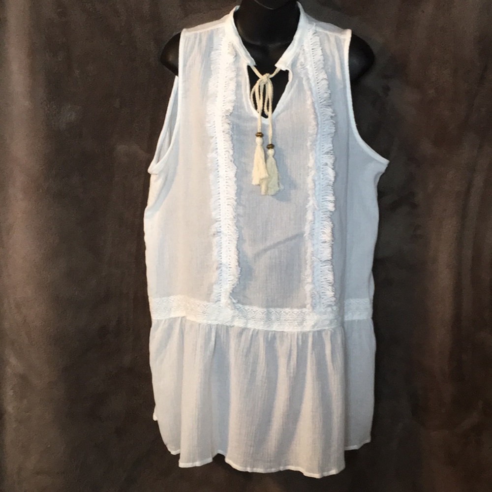 Boho Tassel Tie Peplum Tank Top Size 1 NWOT